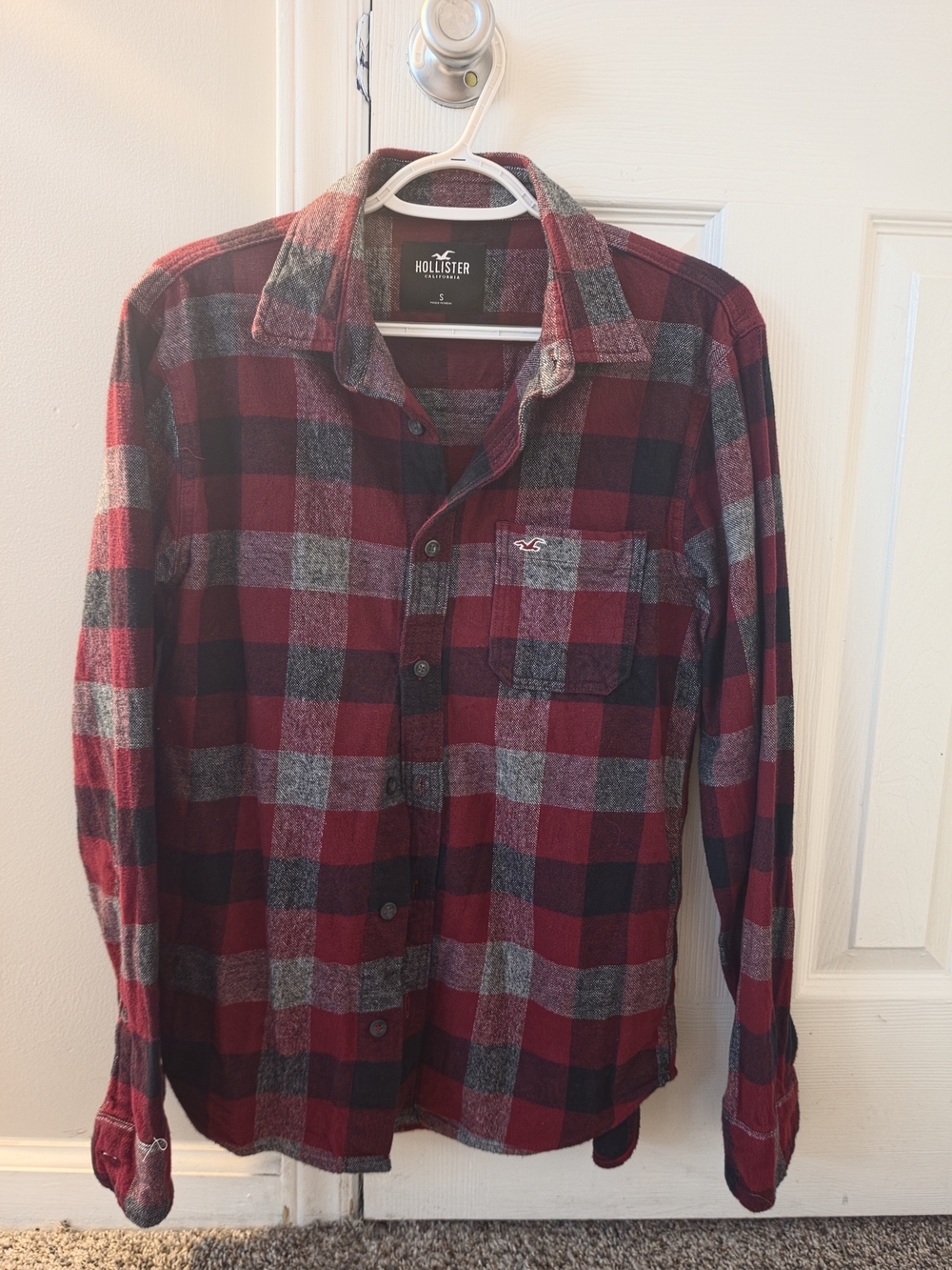 Hollister Red and Gray Plaid Button-Down Shirt